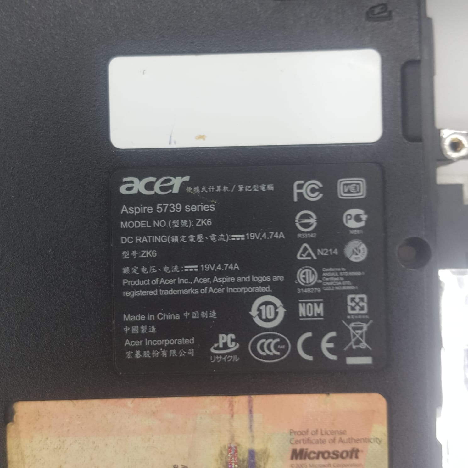 Acer Aspire 5739 5739g Alt Kasa ZK6 Alt Kasa1