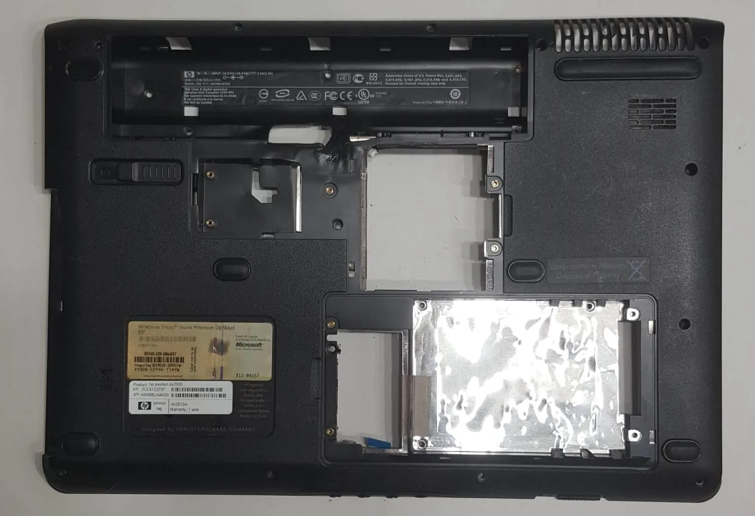 HP Pavilion dv2500 dv2700 dv2815nr Alt Kasa Siyah Base Case
