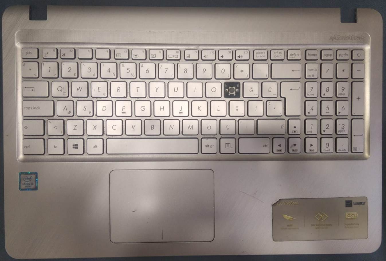 Asus X543U X543UA X543UB Uyumlu Notebook Gri Üst Kasa (Klavyeli)
