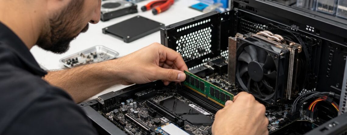 Masaüstü bilgisayara SSD ve RAM yükseltmesi yapan teknik servis teknisyeni