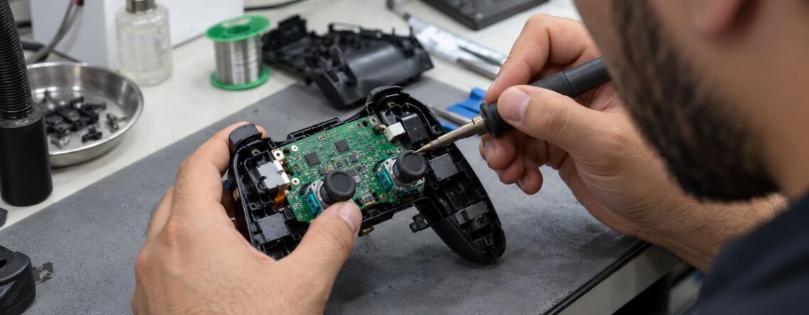 PlayStation kontrolcüsü analog mekanizması değişimi yapan uzman teknisyen