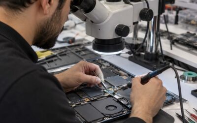 USB-C şarj portu onarımı yapan bilgisayar tamir teknisyeni