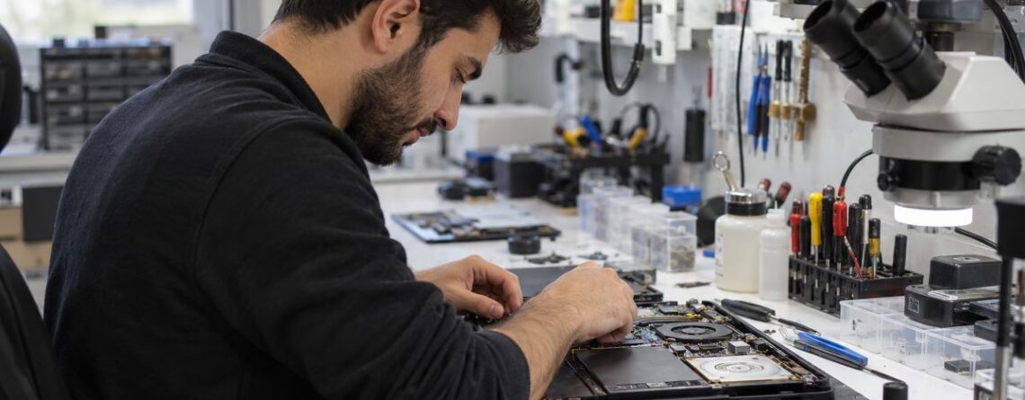 Bilgisayar teknisyeni notebook tamiri ve donanım yükseltme işlemi yaparken