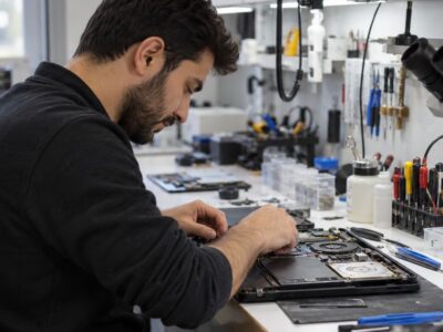 Bilgisayar teknisyeni notebook tamiri ve donanım yükseltme işlemi yaparken
